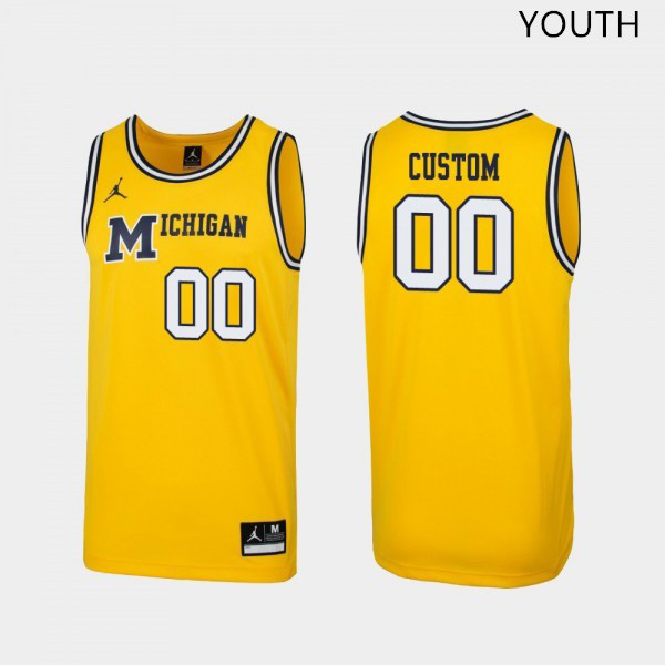 Youth University of Michigan #00 Custom Yellow Jordan Brand 1989 Retro Replica Jersey